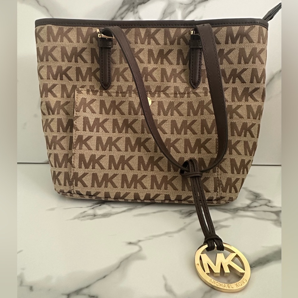 Michael Kors Tan and Brown Monogram Tote